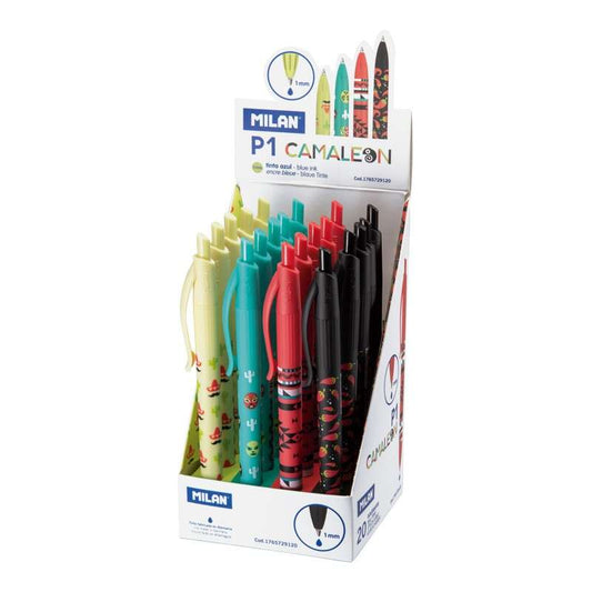Milan P1 Camaleon Boligrafo de Bola Retractil - Punta Redonda 1mm - Cuerpo de Colores Surtidos - Col