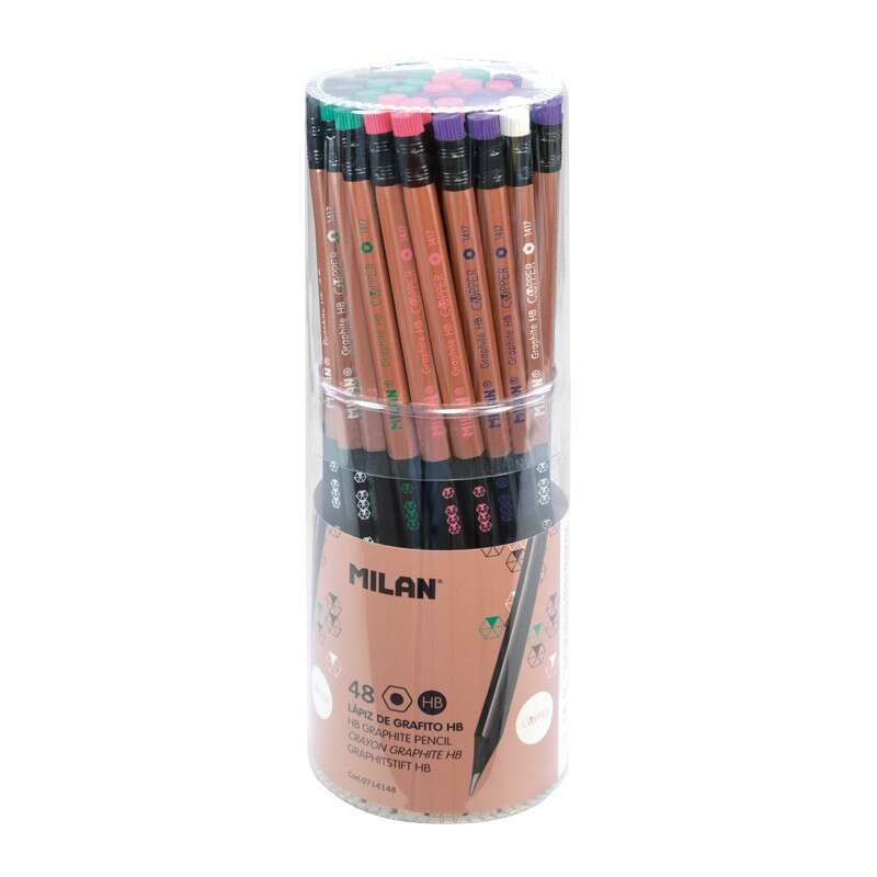 Milan Copper Lapiz de Grafito Hexagonal con Goma - Mina HB de 2.2mm - Resistente a la Rotura - Para