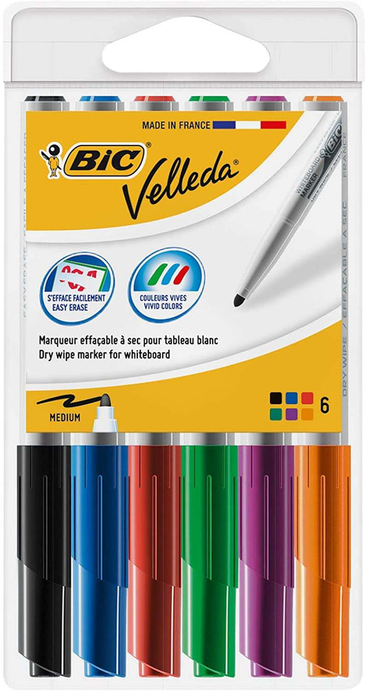 Bic Velleda 1741 Pack de 6 Rotuladores para Pizarra - Punta media - Trazo de 1.4mm - Borrado Optimo