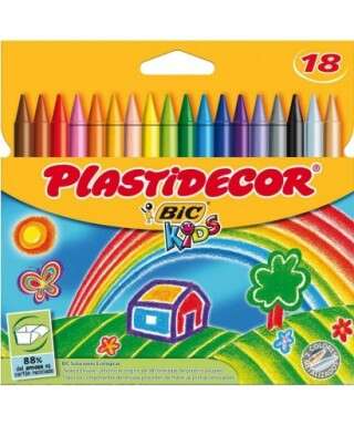 Bic Kids Plastidecor Caja de 18 Lapices de Cera - Extraresistentes - Facil de Sacar Punta - No Manch