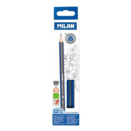 Milan Pack de 12 Lapices de Grafito Triangulares - Mina 2B de 2.4mm - Resistente a la Rotura - Recom