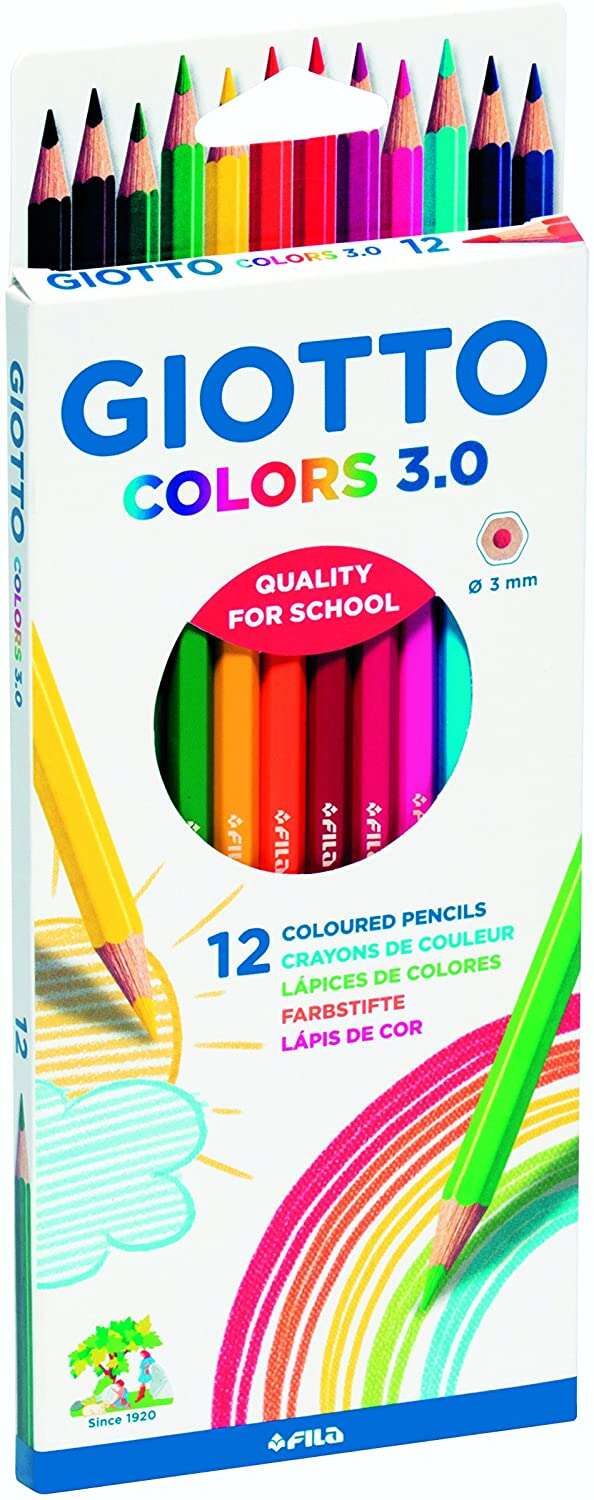 Giotto Colors 3.0 Pack de 12 Lapices Hexagonales de Colores - Mina 3 mm - Madera - Colores Surtidos