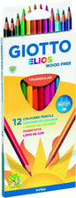 Giotto Elios Wood Free Pack de 12 Lapices Triangulares de Colores - Sin Madera - Mina 3.3 mm - Color