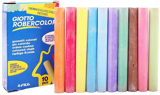 Giotto Robercolor Pack de 10 Tizas Redondas de Colores - Testadas Dermatologicamente - Compactas y D