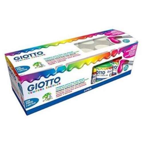 Giotto Tempera Pack de 12 Botes de 25 ml. + Pincel - Base Agua - Excelente Cobertura - Colores Surti