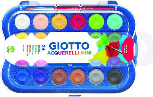 Giotto Pack de 24 Acuarelas Mini 23mm. - Colores Luminosos - Evita la Dispersion del Agua