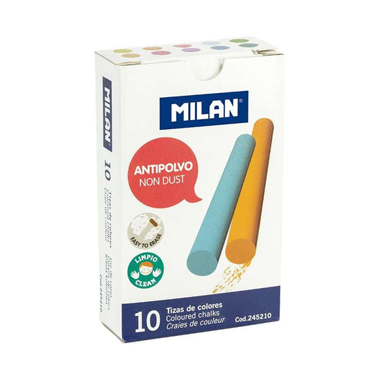 Milan Pack de 10 Tizas de Colores - Redondas - Antipolvo - No Contienen Caseina ni Yeso - Colores Su