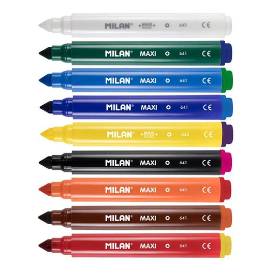 Milan Maxi Magic Pack de 8 Rotuladores de Colores + 2 Rotuladores Magicos - Punta Conica 7.5mm - Tin