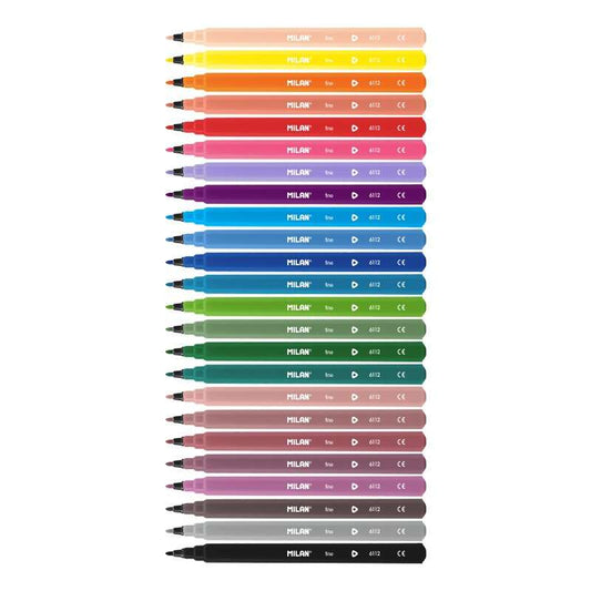 Milan Pack de 24 Rotuladores Triangulares - Punta Fina Conica 2mm - Tinta al Agua - Lavable - Colore