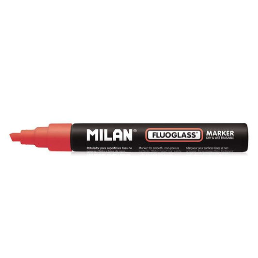 Milan Fluoglass Rotulador Superficies Lisas (No Porosas) - Punta Biselada - Trazo de 2 a 4mm - Tinta