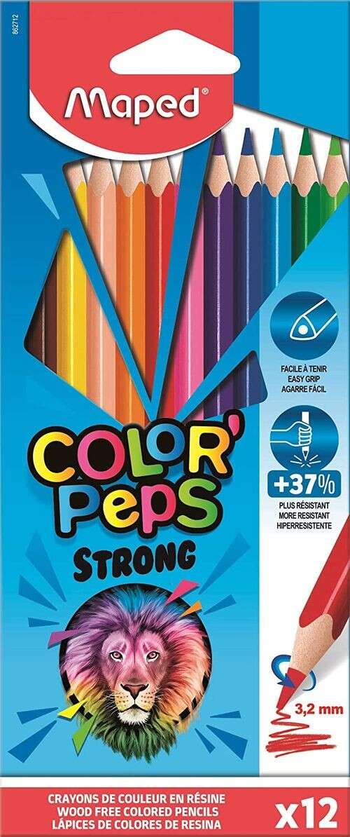 Maped Color´Peps Strong Lapices Triangulares de Colores - Sin Madera - Mina 3,2 mm - Punta Ultra Res
