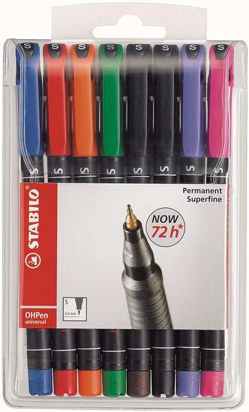 Stabilo OHPen Pack de 8 Rotuladores Permanentes - Punta Superfina - Trazo de 0.4mm - Agarre Antidesl