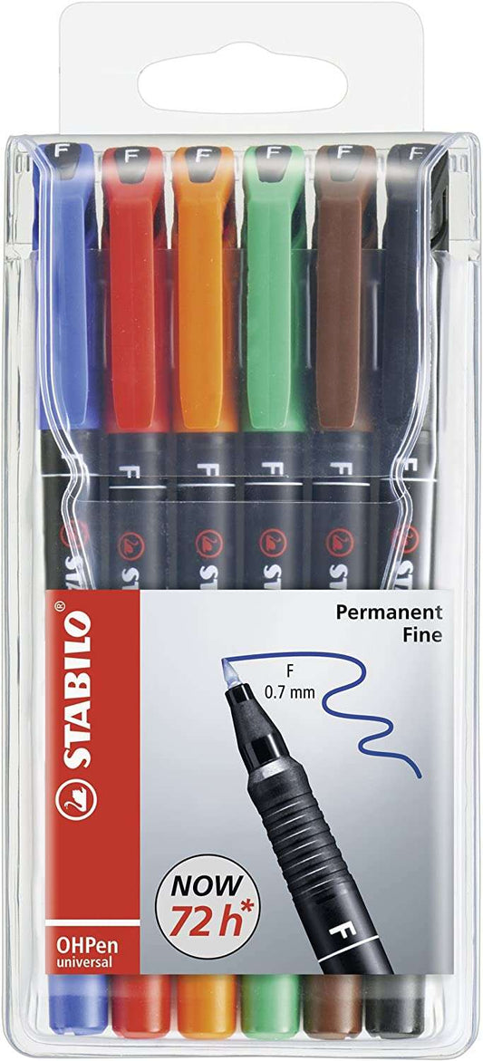 Stabilo OHPen Pack de 6 Rotuladores Permanentes - Punta Fina - Trazo de 0.7mm - Agarre Antideslizant