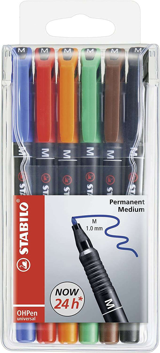 Stabilo OHPen Pack de 6 Rotuladores Permanentes - Punta Media - Trazo de 1mm - Agarre Antideslizante