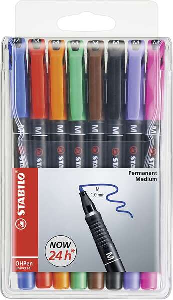 Stabilo OHPen Pack de 8 Rotuladores Permanentes - Punta Media - Trazo de 1mm - Agarre Antideslizante