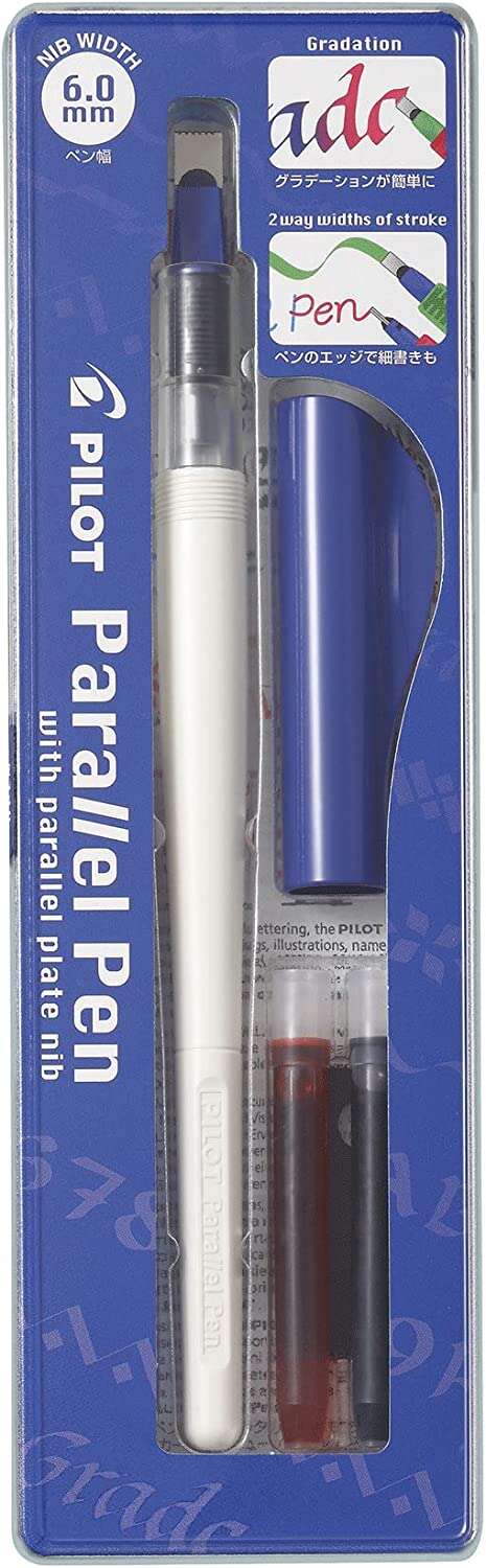 Pilot Pack de Pluma Estilografica Parallel Pen 6.0mm - Punta de Acero - Trazo de 6.0mm - 2 Recargas