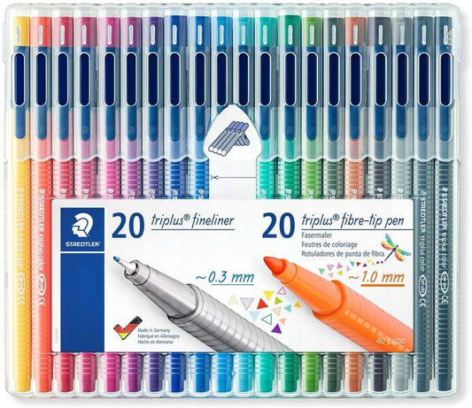 Staedtler Triplus Pack de 20 Rotuladores de Punta Fina 0.3mm + 20 Rotuladores de Punta Fibra 1mm - C