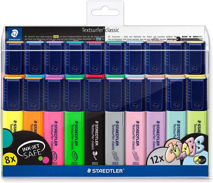 Staedtler Textsurfer Classic 364 Pack de 20 Marcadores Fluorescentes - Punta Biselada - Trazo entre