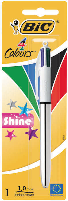 Bic 4 Colours Shine Boligrafo de Bola Retractil - Punta Media de 1.0mm - Tinta con Base de Aceite -