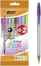Bic Cristal Fun 6+2 Pack de 8 Boligrafos de Bola - Punta Redonda de 1.6mm - Trazo 0.42mm - Tinta con