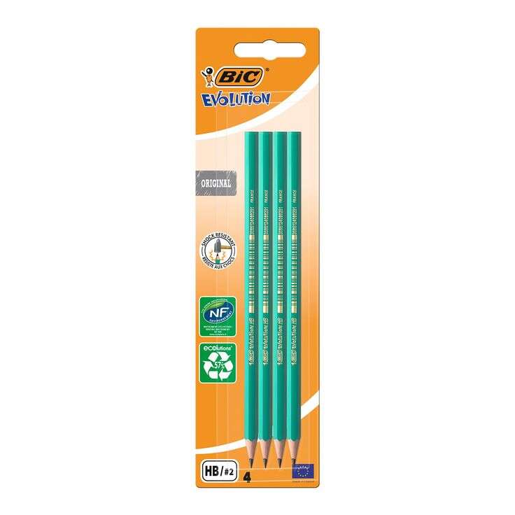 Bic Evolution Pack de 4 Lapices de Grafito Hexagonal - Mina HB Ultrarresistente - Sin Madera - No se