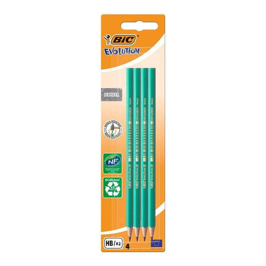 Bic Evolution Pack de 4 Lapices de Grafito Hexagonal - Mina HB Ultrarresistente - Sin Madera - No se