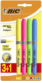 Bic Highlighter Grip Pack de 4 Marcadores Fluorescentes - Tinta con Base de Agua - Punta Biselada -