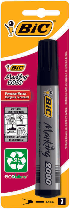 Bic Marking 2000 Ecolutions Rotulador Permanente - Tinta con Base de Alcohol - Ecologico - Secado Ra