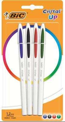Bic Cristal Up Pack de 4 Boligrafos de Bola - Punta Redonda de 1.2mm - Trazo 0.6mm - Tinta con Base