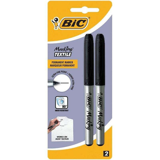 Bic Marking Textile Pack de 2 Rotuladores Permanentes para Ropa - Punta Ultrafina 0.9mm - Lavados ha