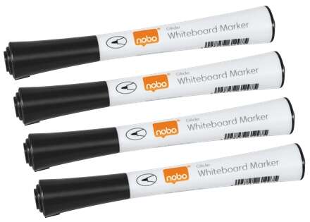 Nobo Gilde Pack de 4 Rotuladores para Pizarra Blanca - Punta Fina 1mm - Tinta con Poco Olor - Color