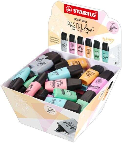 Stabilo Boss Mini Pastellove Expositor con 50 Marcadores Fluorescentes - Trazo entre 2 y 5mm - Tinta