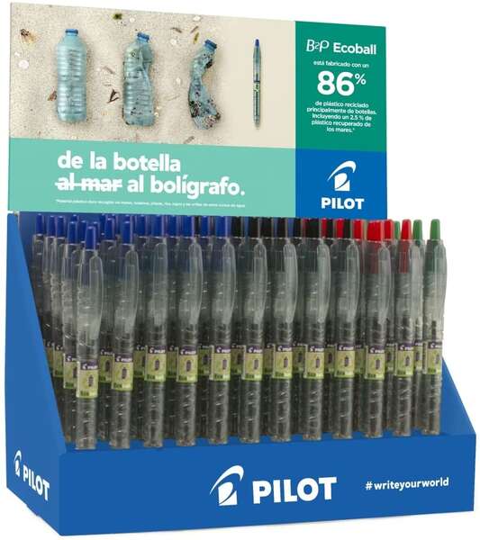 Pilot Expositor 60 Boligrafos de Bola Retractiles B2P Ecoball BeGreen + 10 B2P Gel BeGreen - 86,64%