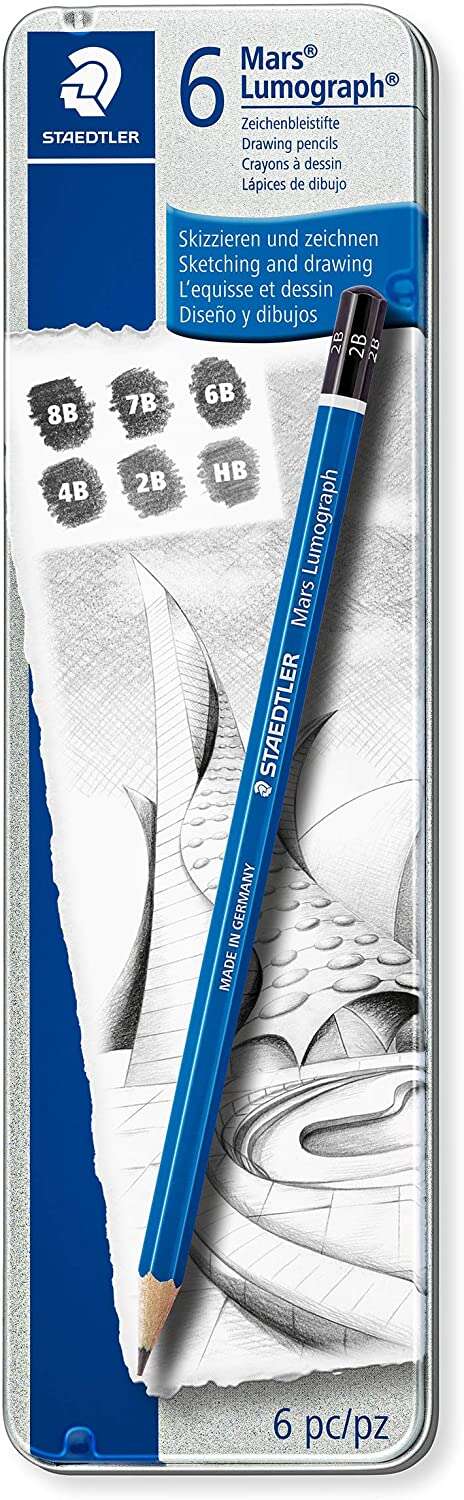 Staedtler Mars Lumograph 100 Pack de 6 Lapices de Grafito - Resistencia a la Rotura - Graduaciones S