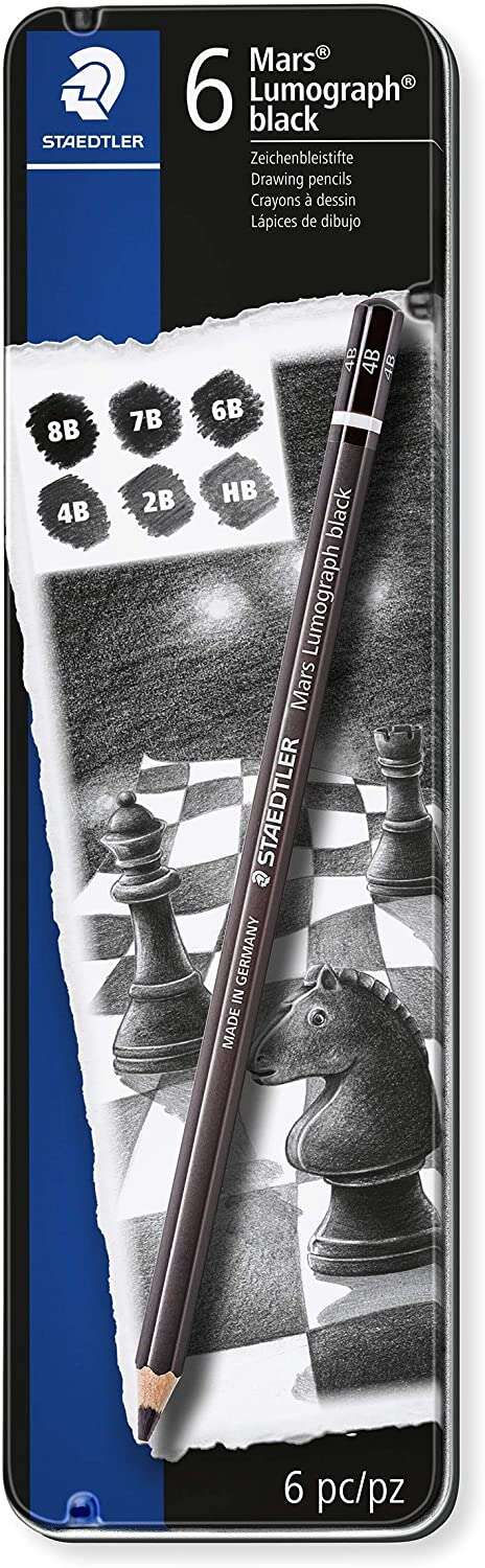 Staedtler Mars Lumograph Black Artist Pencil 100B Pack de 6 Lapices de Grafito - Resistencia a la Ro