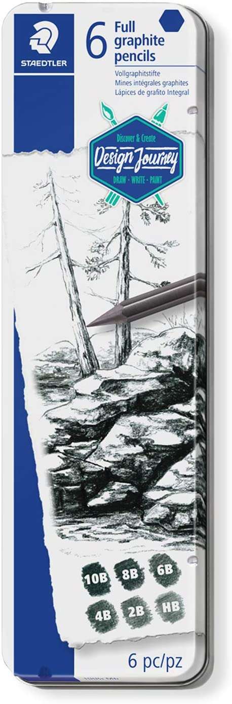 Staedtler Mars Lumograph Pure Graphite 100G Pack de 6 Lapices de Grafito - Tonos Brillantes - Gradua