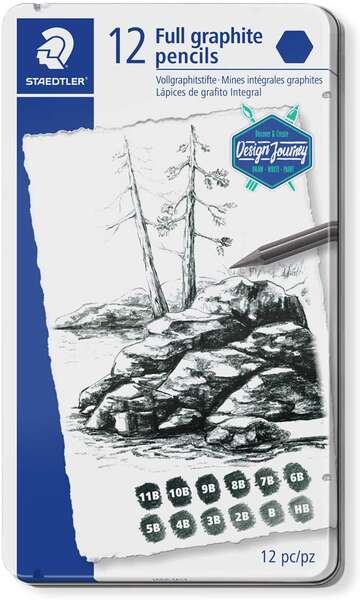 Staedtler Mars Lumograph Pure Graphite 100G Pack de 12 Lapices de Grafito - Tonos Brillantes - Gradu