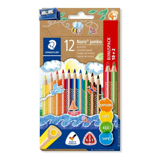 Staedtler Jumbo Noris 128 Pack de 12 Lapices Triangulares de Colores - Diseño Ergonomico - Colores S