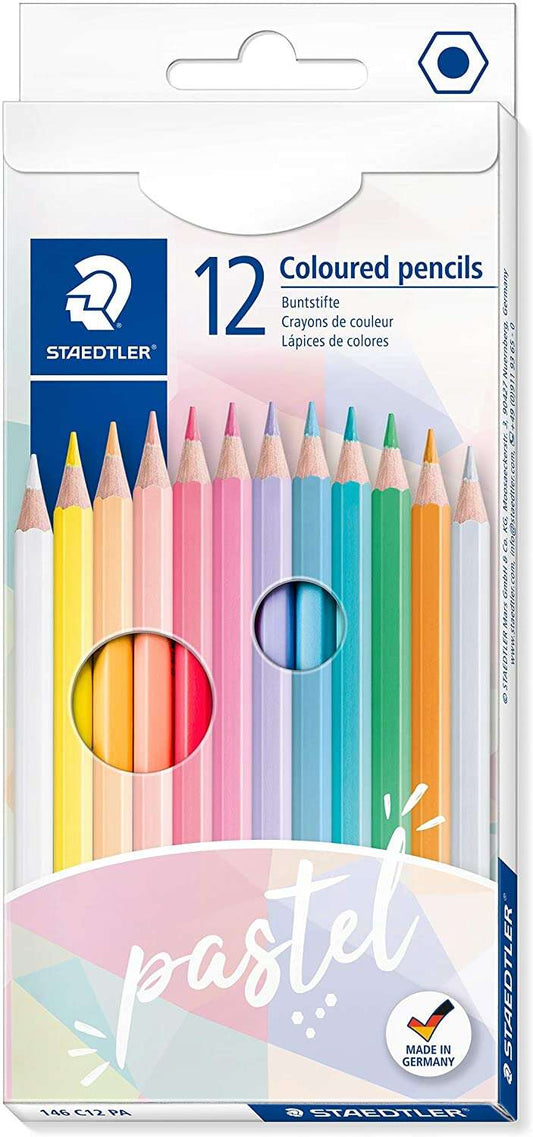 Staedtler 146C Pack de 12 Lapices de Colores Pastel Hexagonales - Mina Suave - Resistencia a la Rotu