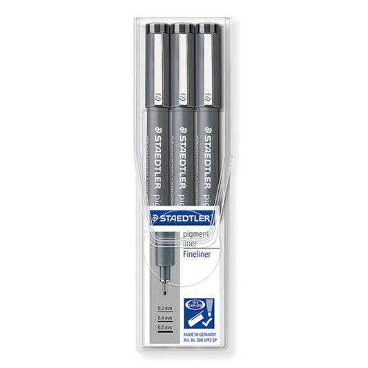 Staedtler Pigment Liner 308 Pack de 3 Rotuladores de Punta Fina - Punta Larga - Secado Rapido - Colo
