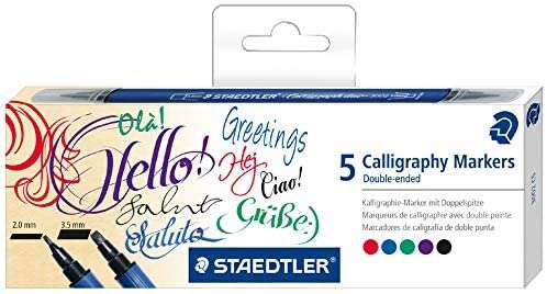 Staedtler 3002 Pack de 5 Rotuladores de Doble Punta para Caligrafia - Tinta Base de Agua - Colores S
