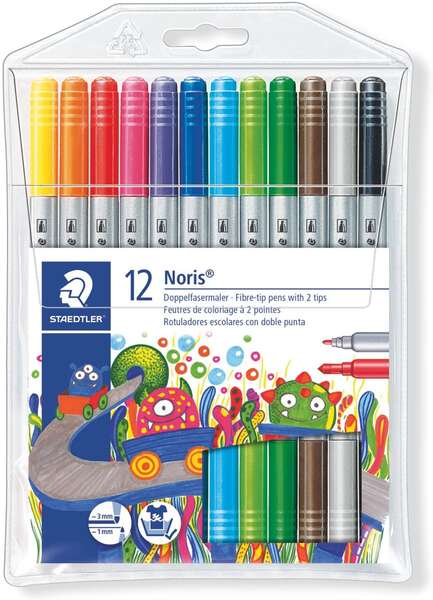 Staedtler Noris 320 Pack de 12 Rotuladores de Doble Punta - Resistente a la Presion - Colores Surtid