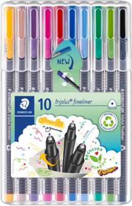 Staedtler Triplus Fineliner 334 Pack de 10 Rotuladores de Punta Fina - Trazo 0.3 mm Aprox - Tinta Ba