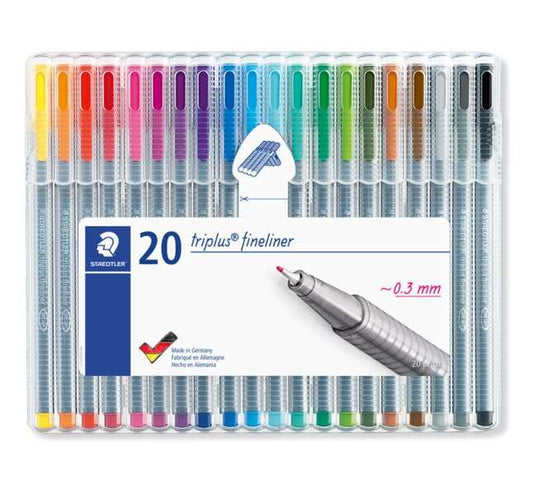 Staedtler Triplus Fineliner 334 Pack de 20 Rotuladores de Punta Fina - Trazo 0.3 mm Aprox - Tinta Ba
