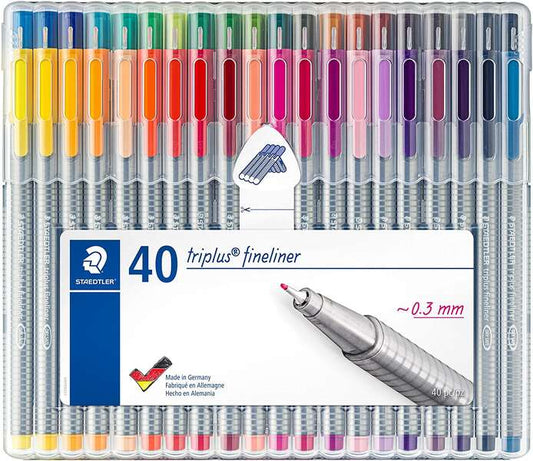 Staedtler Triplus Fineliner 334 Pack de 40 Rotuladores de Punta Fina - Trazo 0.3 mm Aprox - Tinta Ba