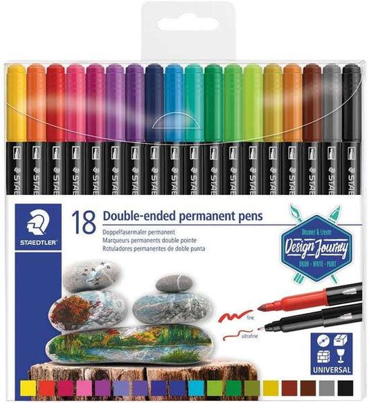 Staedtler 3187 Pack de 18 Rotuladores Permanentes de Doble Punta - Resistente al Agua - Secado Rapid