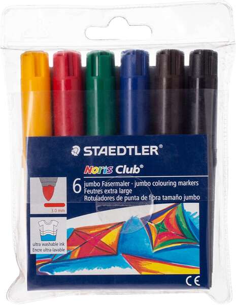Staedtler Noris Watercolour 341 Pack de 6 Rotuladores de Gran Tamaño - Trazo 3mm Aprox - Lavable Fac