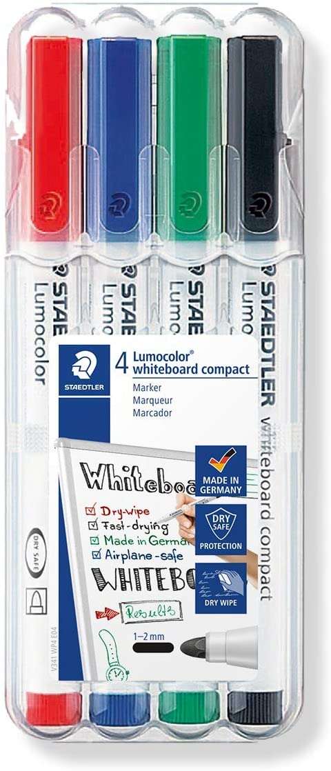 Staedtler Lumocolor Whiteboard Compact 341 Pack de 4 Marcadores para Pizarra - Secado Rapido - Color