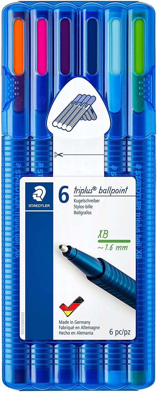 Staedtler Triplus Ball 437 Pack de 6 Boligrafos de Bola - Trazo 1.4mm - Escritura Suave - Colores Su