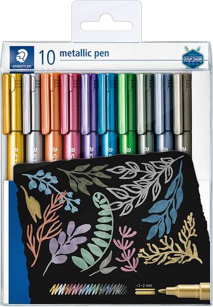 Staedtler Metallic Pen Pack de 10 Rotuladores de Punta Fina - Tinta Base de Agua - Trazo 1 - 2mm Apr
